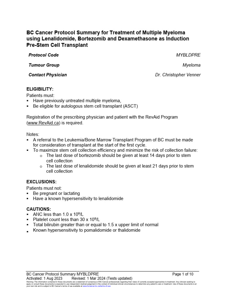 BC Cancer Multiple Myeloma Treatment Protocol | PDF | Multiple Myeloma ...
