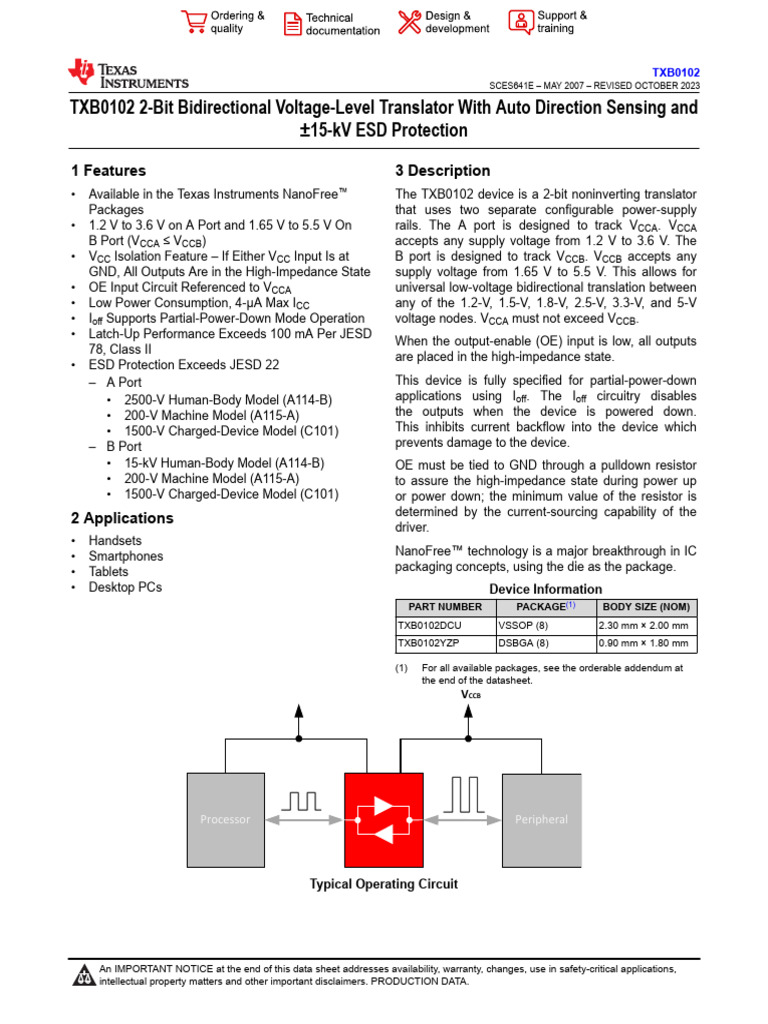 TXB0102: 2-Bit Voltage-Level Translator | PDF | Electrical Engineering ...