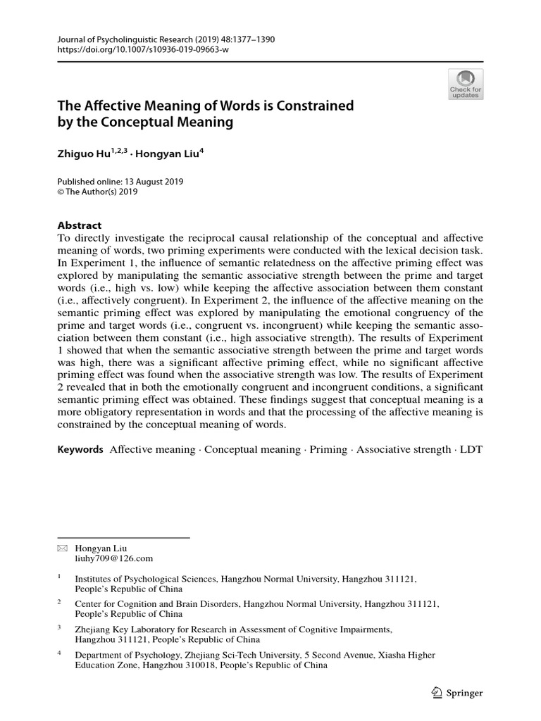 The Affective Meaning of Words Is Constrained by The Conceptual Meaning ...
