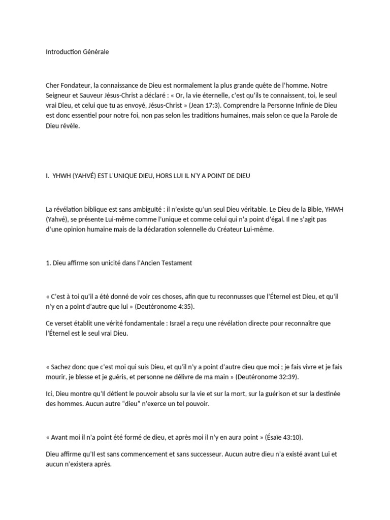 Unicité et Éternité de Dieu selon la Bible | PDF | Dieu | Baptisme