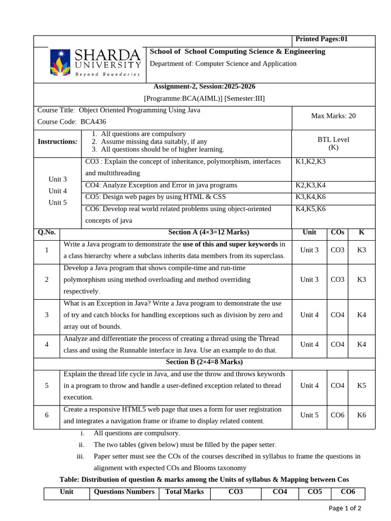 Java OOP Assignment for BCA Students | PDF | Inheritance (Object ...