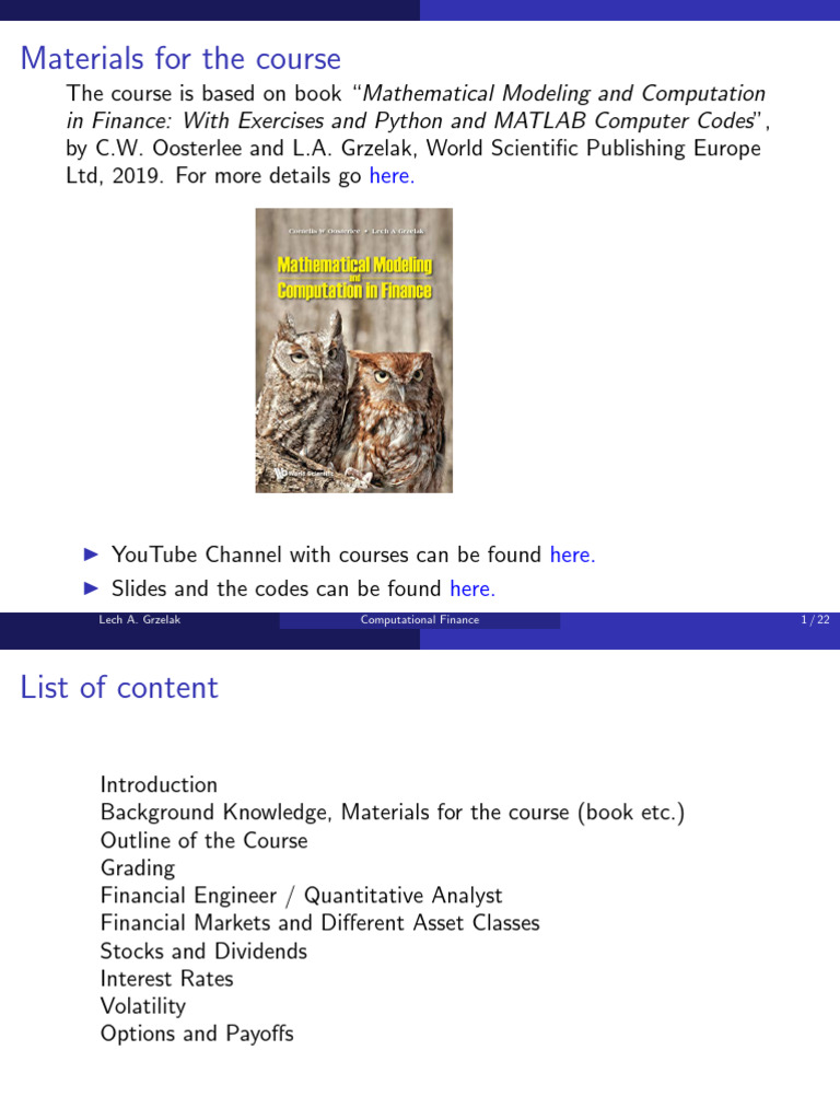 Computational Finance Course Overview | PDF | Interest | Stocks