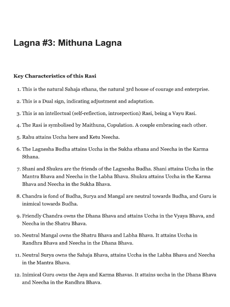 Lagna #3 - Mithuna Lagna | PDF