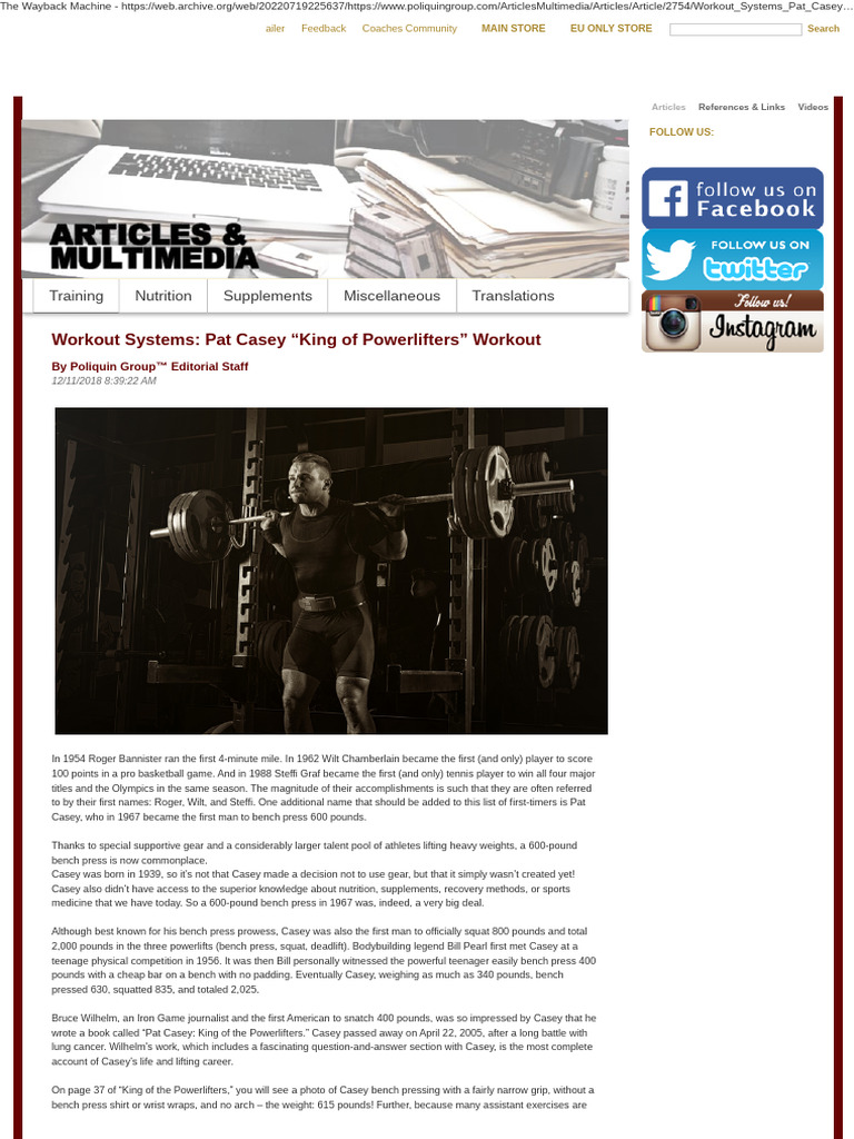 Pat Casey: Powerlifting Pioneer | PDF | Management Of Obesity | Weight ...