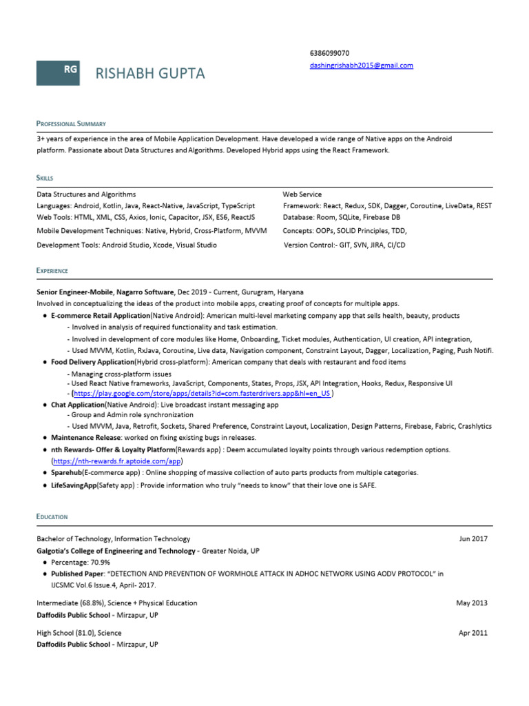 Rishabh Gupta SDE Resume-1 | PDF | Mobile App | Software Development
