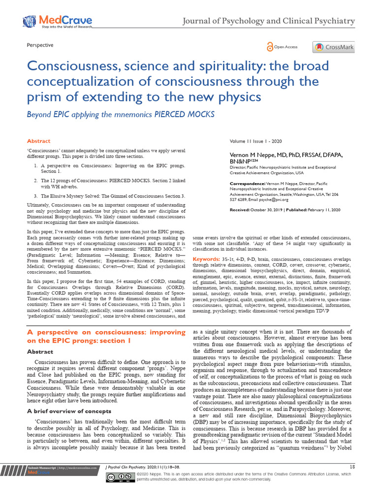 Neppe, 2020 - Consciousness, Science and Spirituality | PDF ...