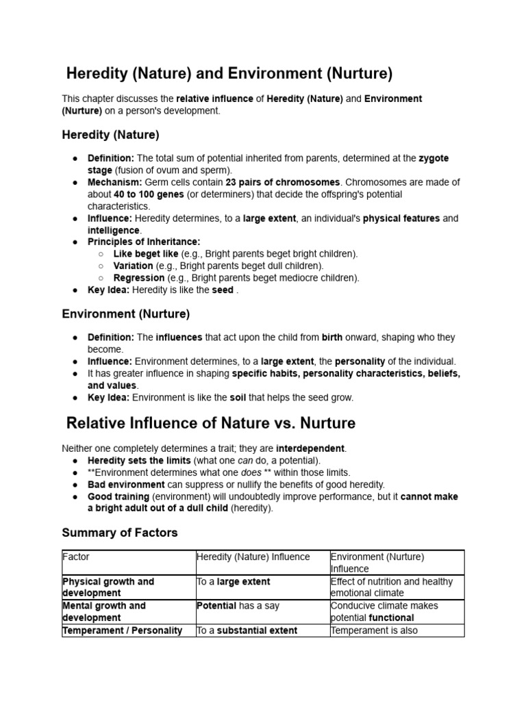 Nature vs. Nurture in Human Development | PDF | Heredity | Nature ...