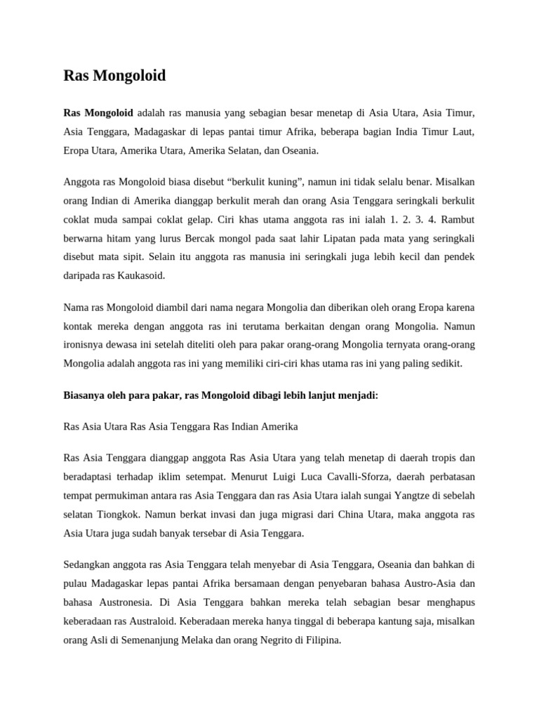 Ciri dan Persebaran Ras Mongoloid | PDF