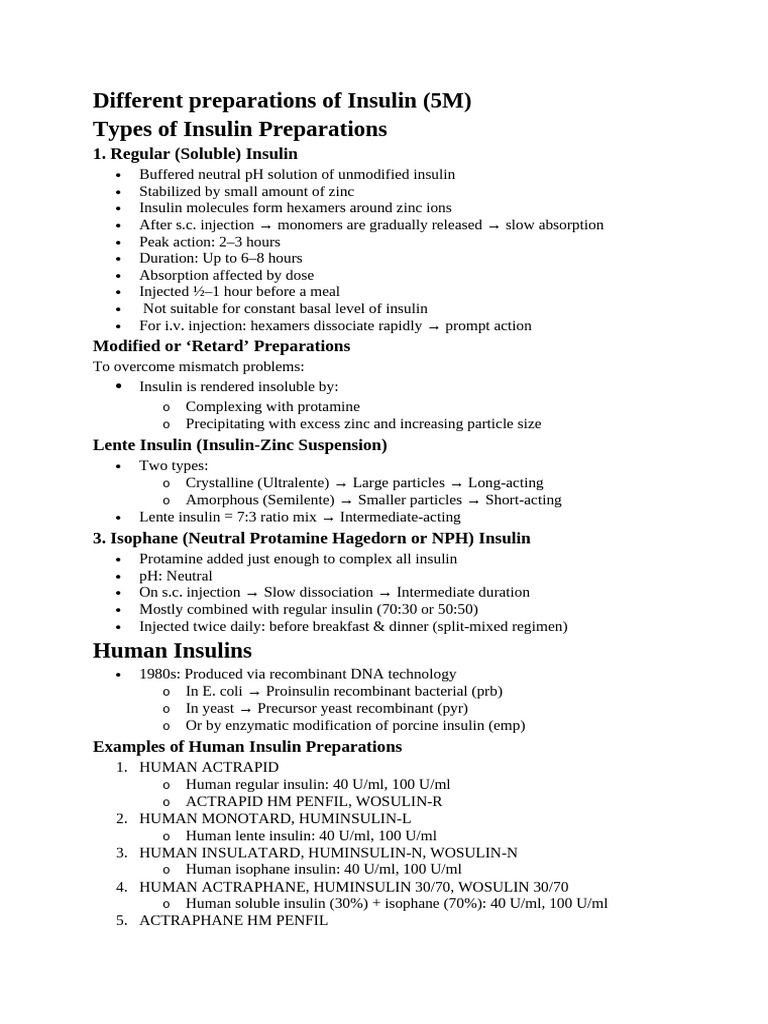 Types of Insulin Preparations Explained | PDF | Insulin | Diabetes