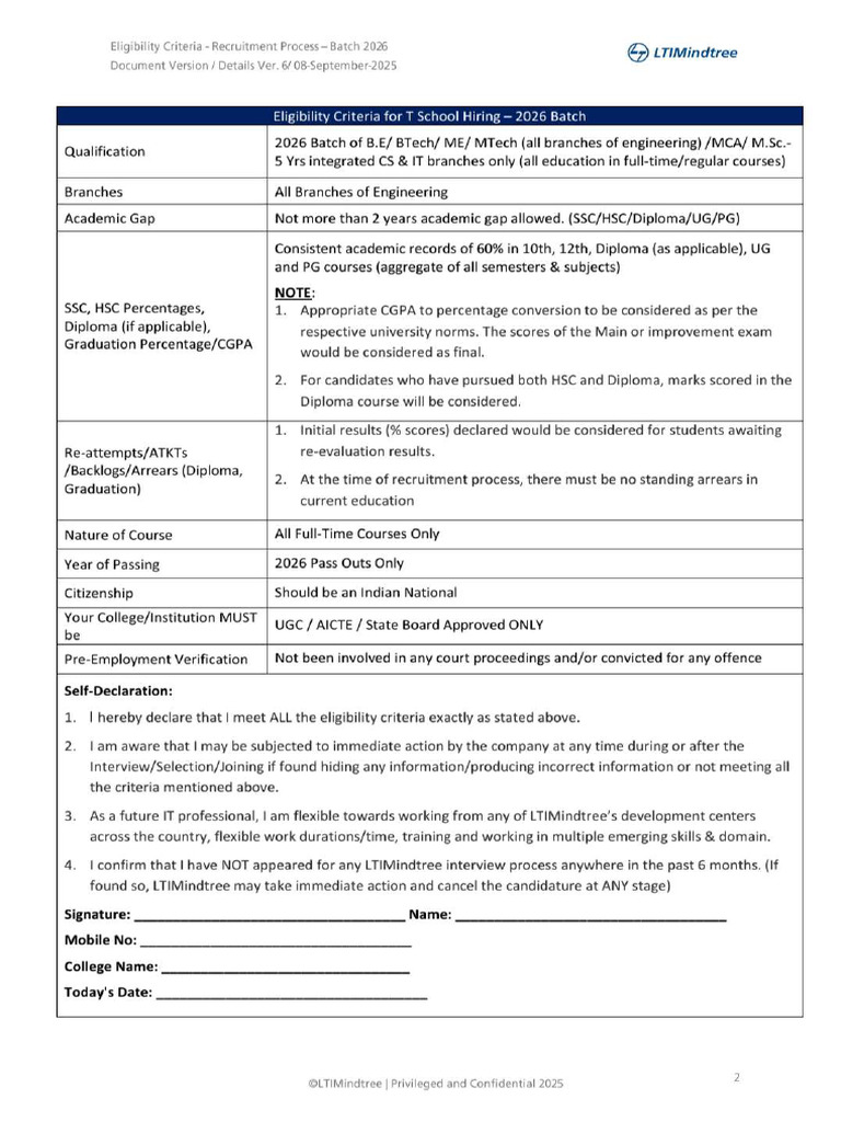 LTI Declaration Form | PDF
