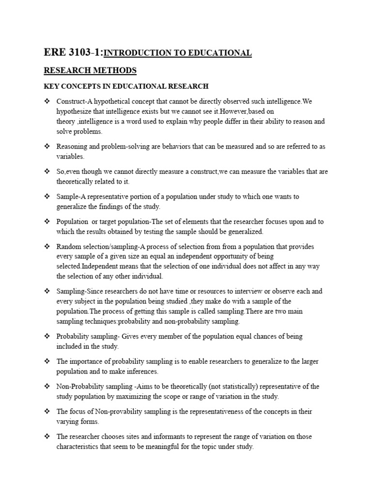 Educational Research Methods Overview | PDF | Sampling (Statistics ...