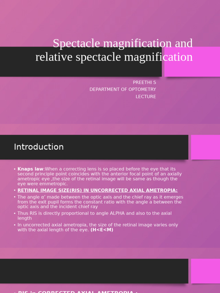 Spectacle and Relative Magnification Explained | PDF | Optics | Light
