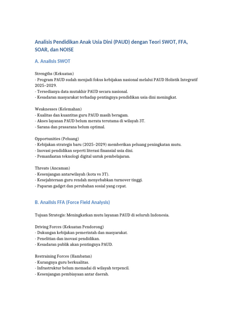 Analisis Paud Swot Ffa Soar Noise | PDF