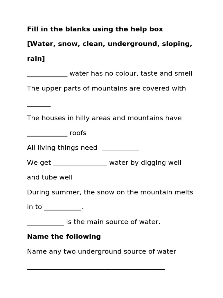 Fill in the Blanks: Water and Houses | PDF | Cooking | Cuisine