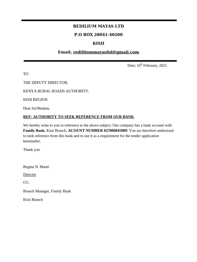 Bank Authorization Letter | PDF