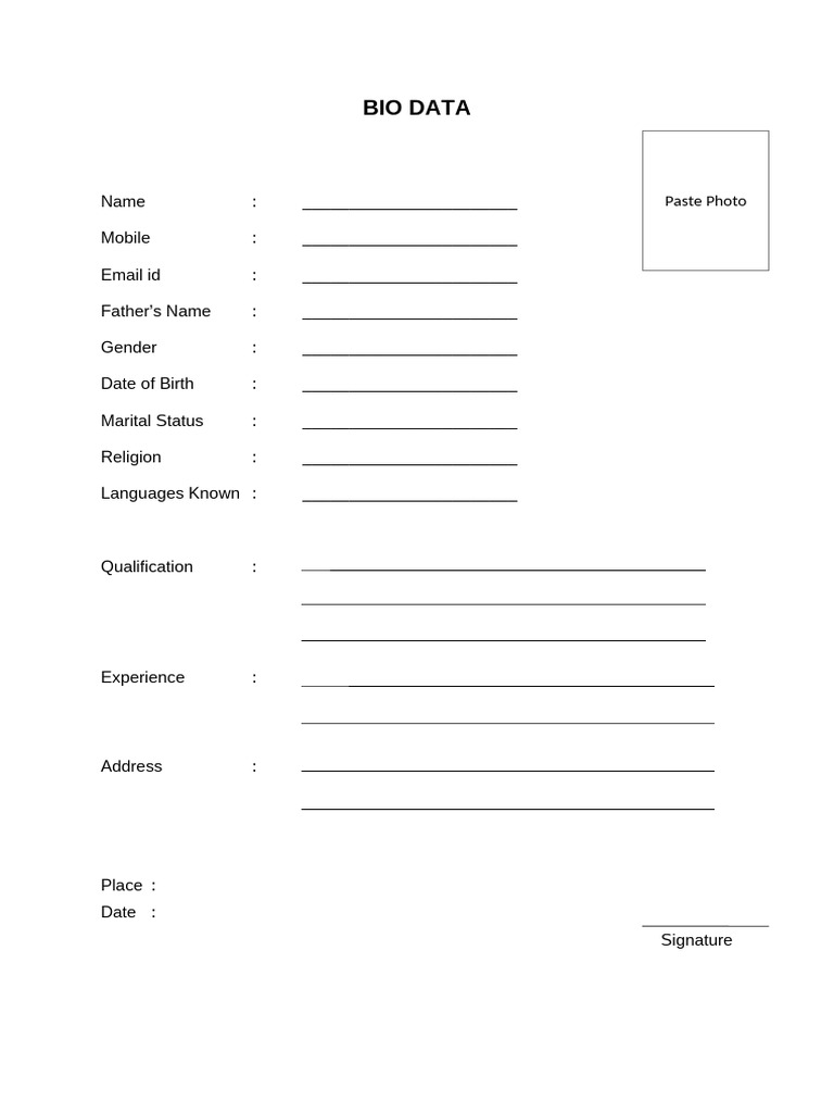 Simple Biodata Format for Job (2) | PDF