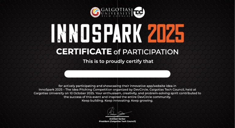 InnoSpark 2025 Participation Certificate | PDF