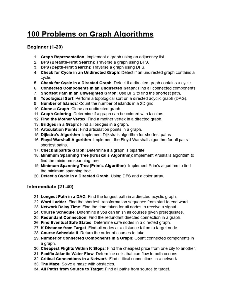 100 Graph Algorithm Problems Guide | PDF | Computational Complexity ...