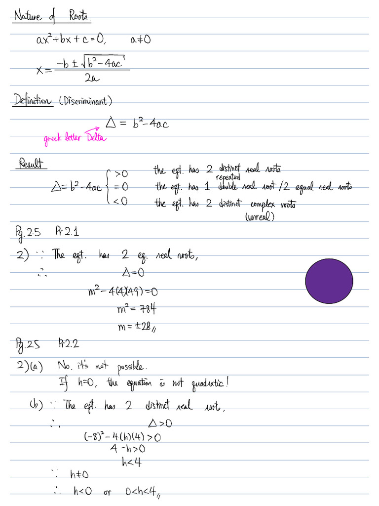 S4M1 CP 4A 2 Quadratic Equations 1 Nature of Roots, Sum and Product of ...