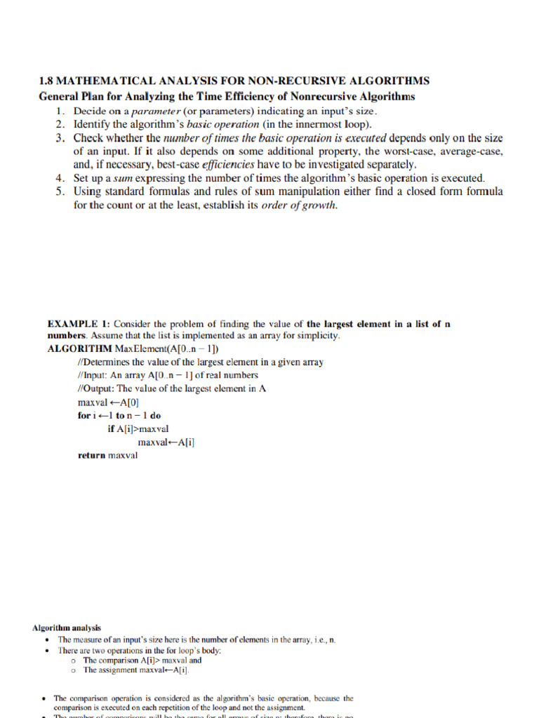Mathematical Analysis For Non-Recursive Algorithms. | PDF