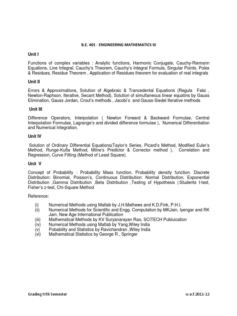 Unit I: B.E. 401 - Engineering Mathematics Iii | PDF