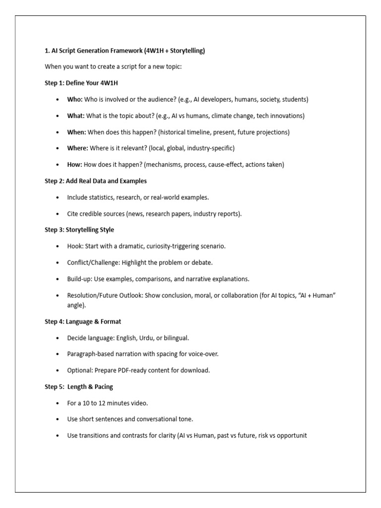 AI Script Creation Guide: 4W1H Framework | PDF