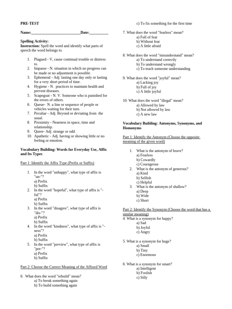 LTS Pre Test | PDF | Verb | Grammar