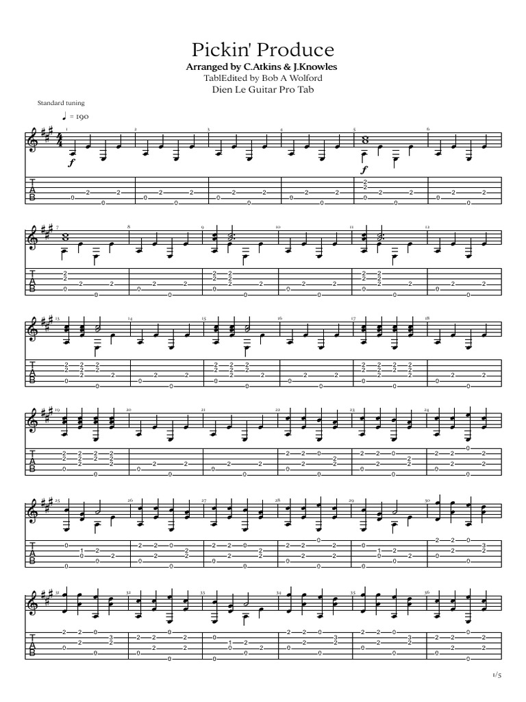 Pickin' Produce (Arranged by C.atkins & J.knowles) For Acoustic Guitar ...