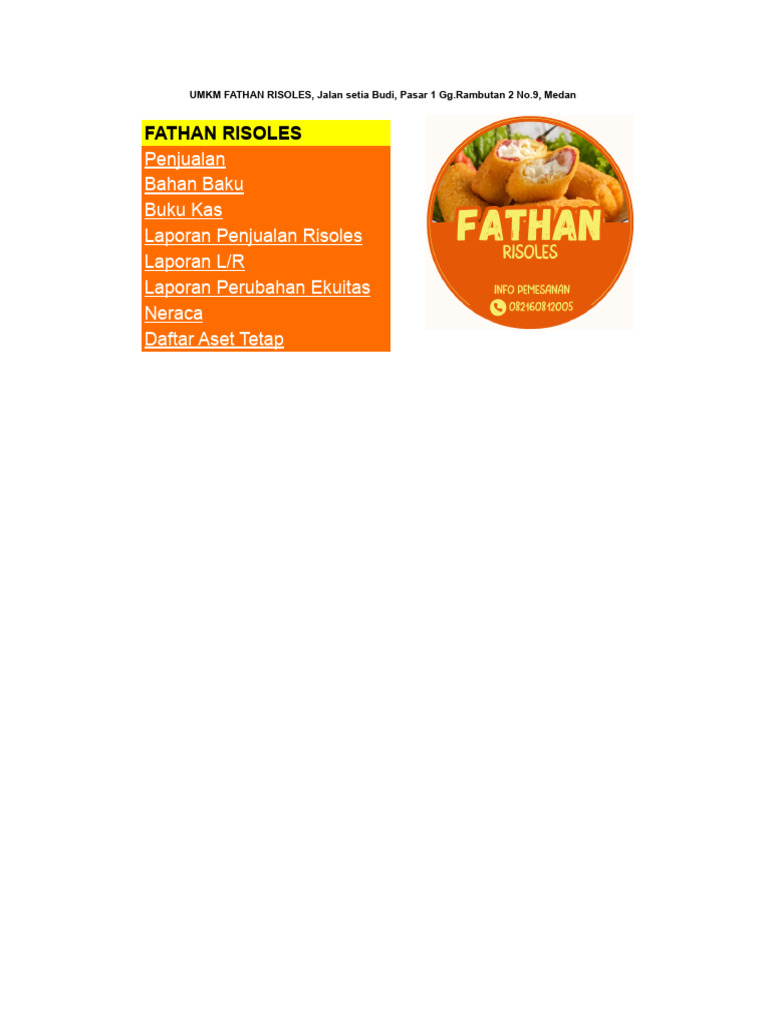 Laporan Umkm Fathan Risoles | PDF