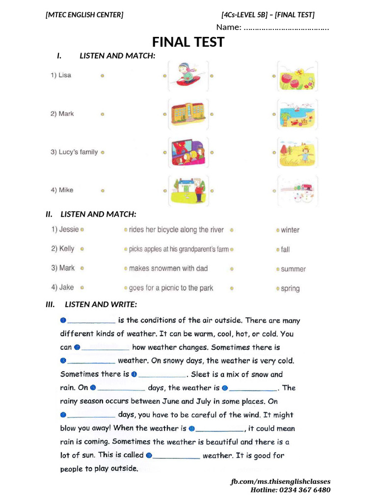 Level 5B Final English Test Guide | PDF