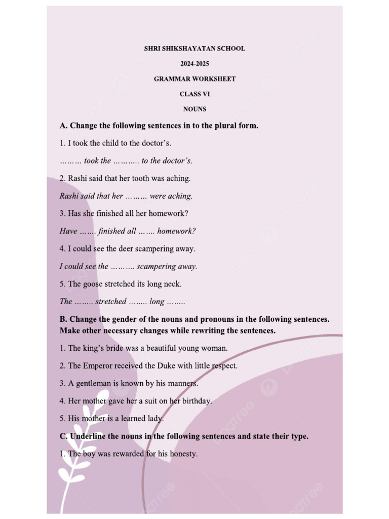 English Grammar Worksheet - 1 | PDF