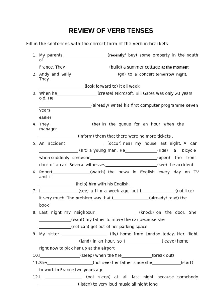 Verb Tenses Practice Exercises | PDF