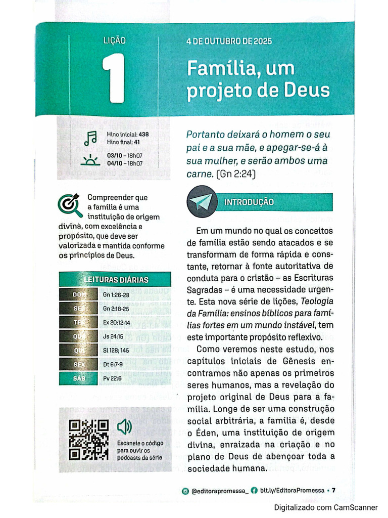 Lição Bíblica - Família, um projeto de Deus | PDF