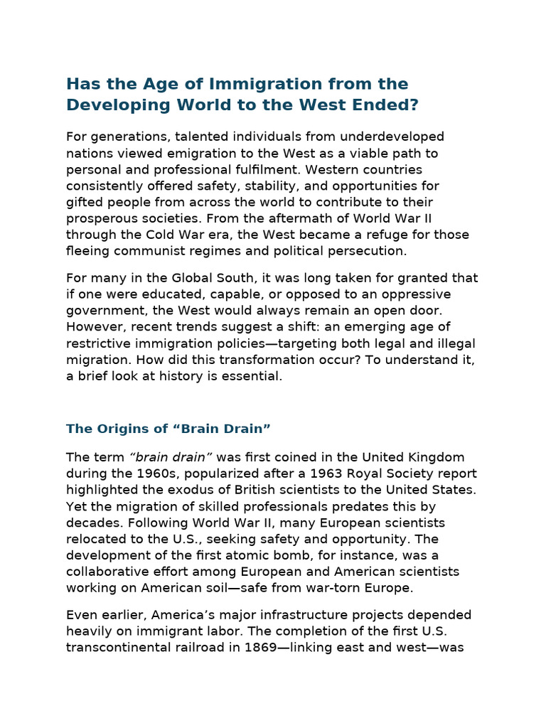 Has The Age of Immigration From The Developing World To The West Ended ...
