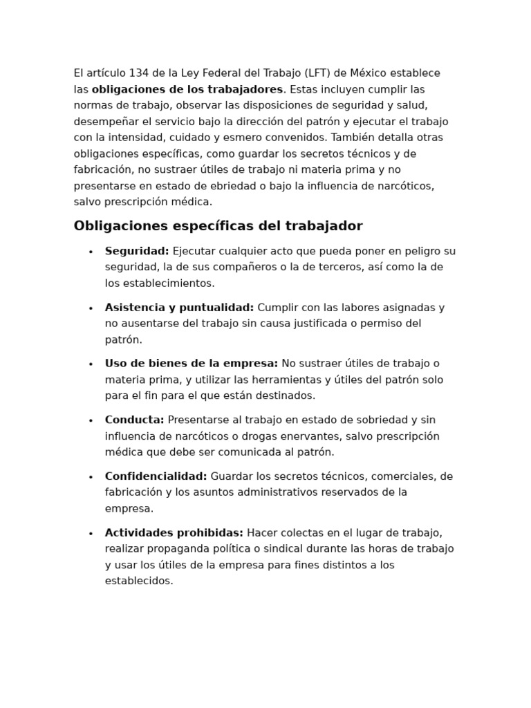 Artículo 134 LFT | PDF