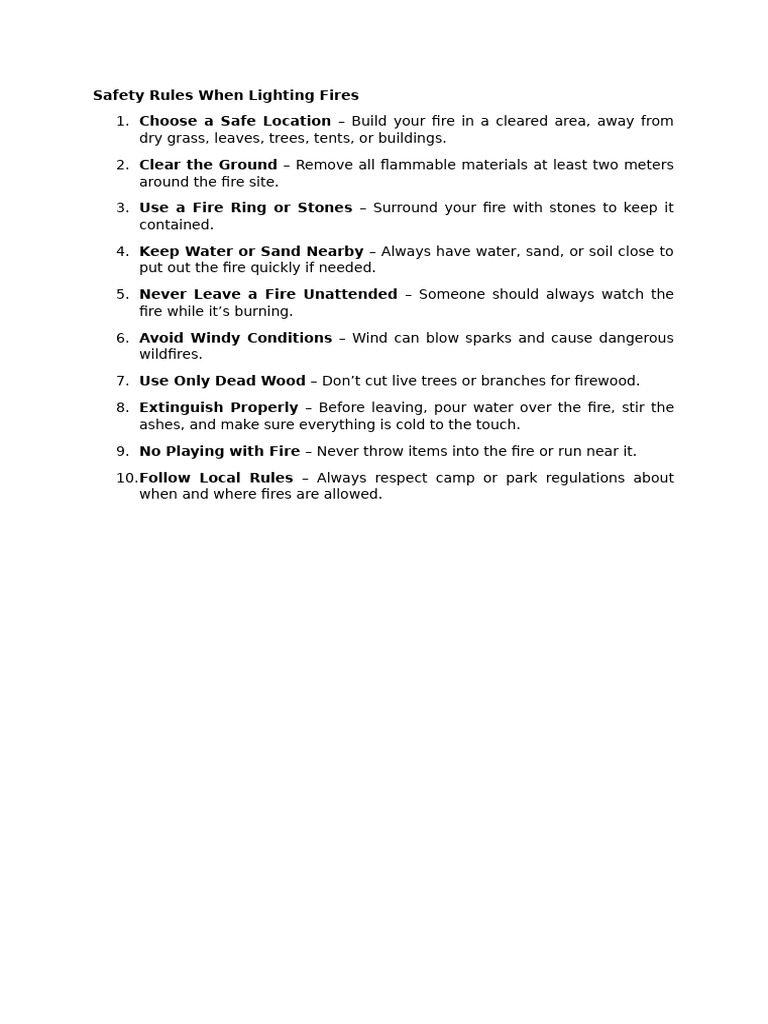 Safety Rules When Lighting Fires | PDF