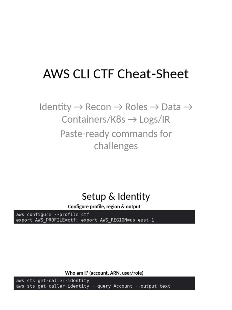 AWS CLI Cheat Sheet for CTF Challenges | PDF | Amazon Web Services ...
