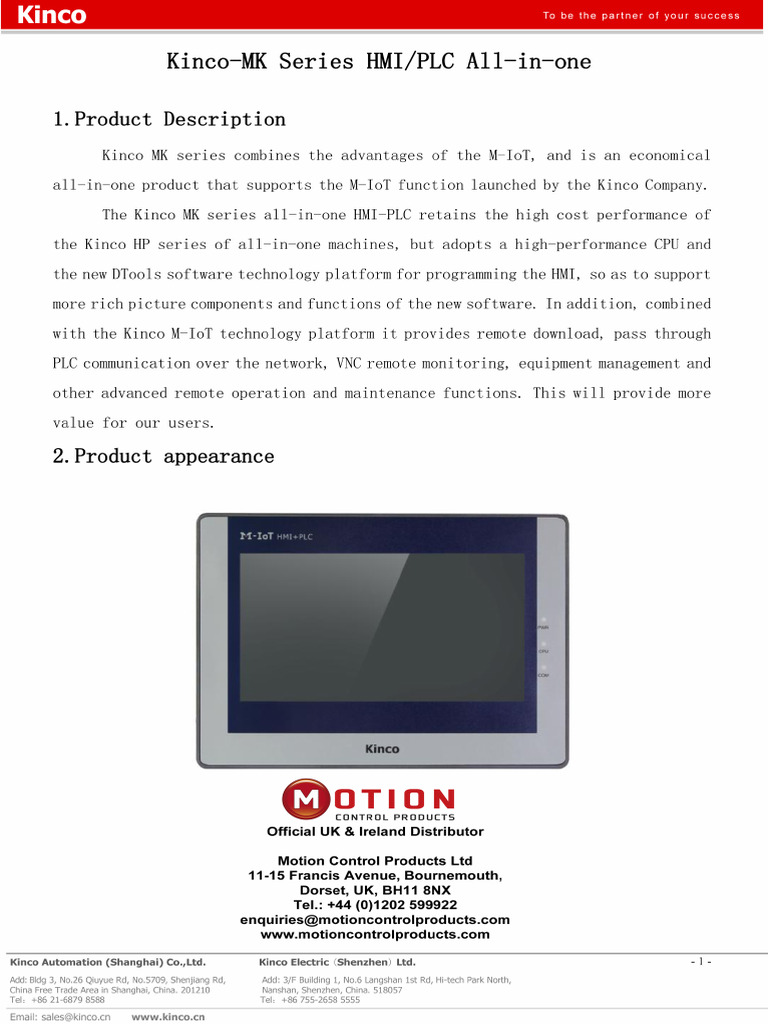 Kinco HMI-PLC Product Specifications | PDF | Programmable Logic ...