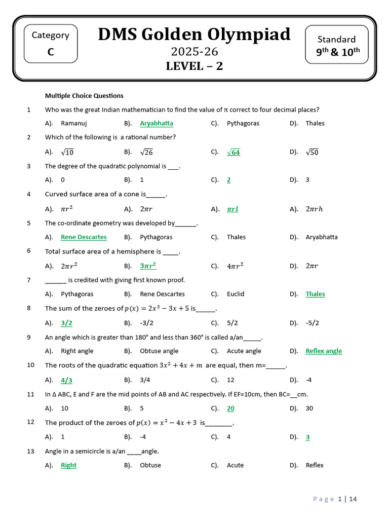 Math and Science Olympiad Questions | PDF | Acceleration | Cell (Biology)