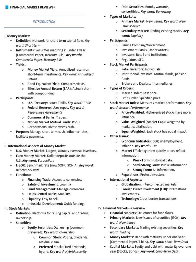 Comprehensive Financial Market Overview | PDF | Securities (Finance ...