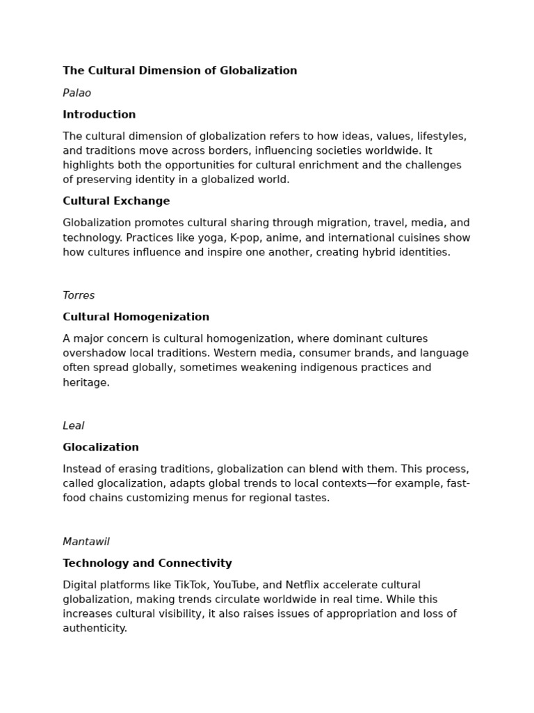 Globalization's Cultural Impact Explained | PDF