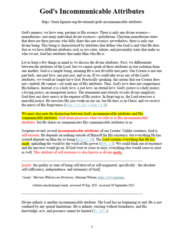 Understanding God's Incommunicable Attributes | PDF | Divinity ...