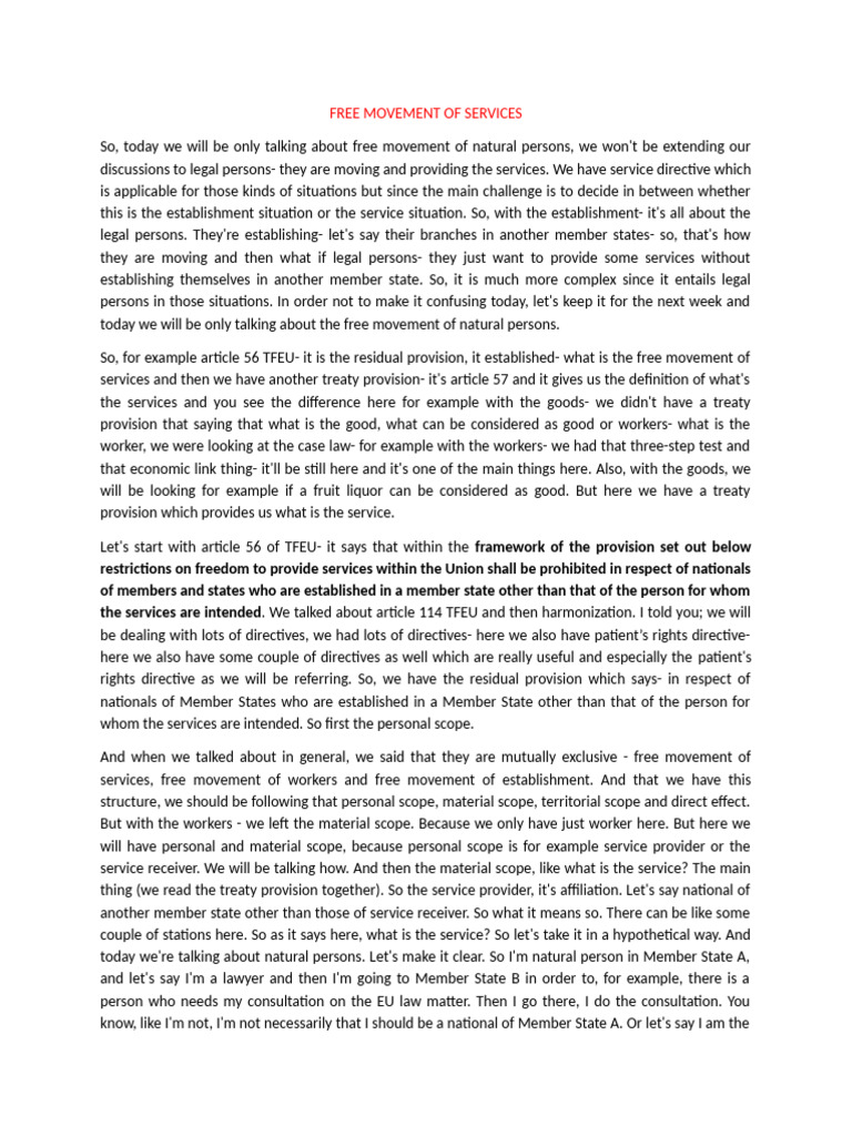 Understanding Free Movement of Services | PDF | Freedom Of Movement ...