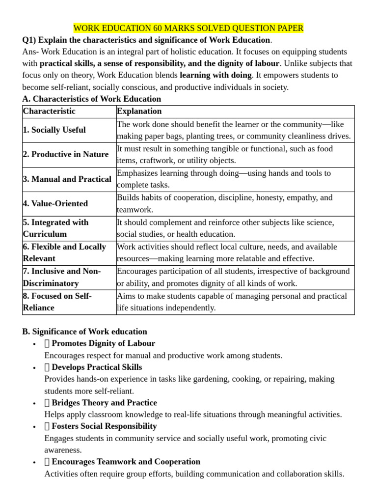 Work Education: Key Concepts & Strategies | PDF | Vocational Education ...