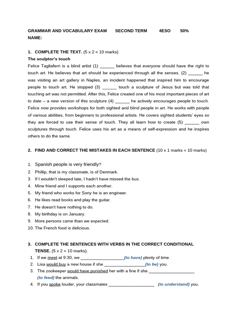 4ESO Grammar and Vocabulary Exam Guide | PDF | Linguistics