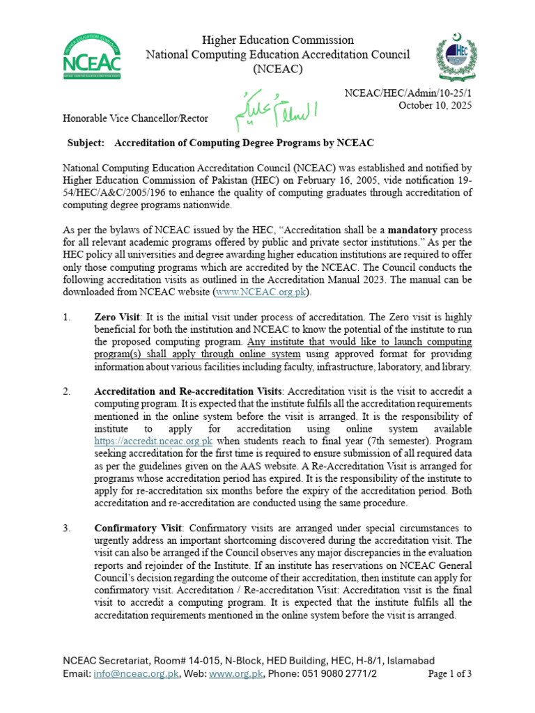 NCEAC Accreditation Process for Computing Programs | PDF