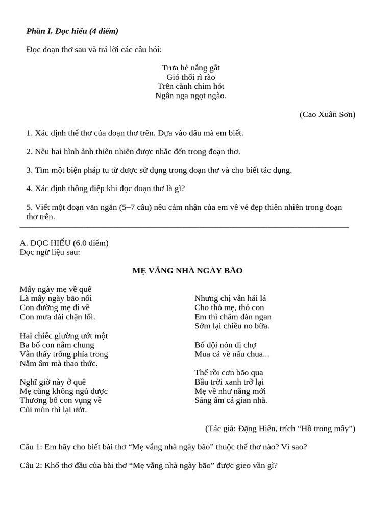 Bai Tap Doc Hieu Giua Ki 1 | PDF