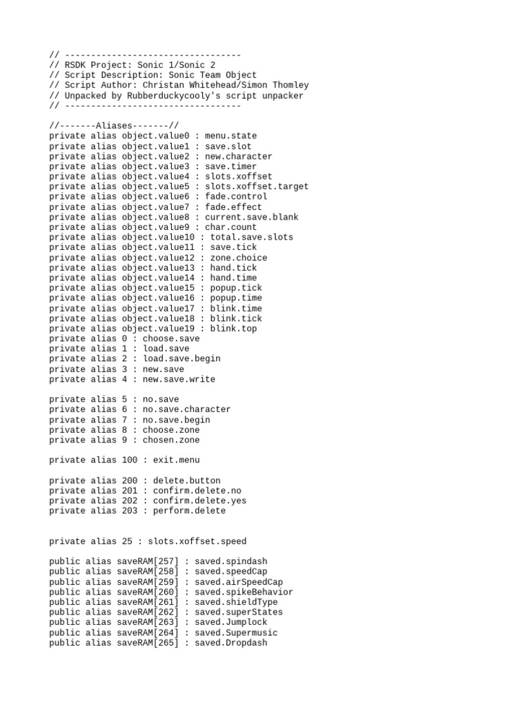 Sonic 1/Sonic 2 Save System Script | PDF | Video Game Franchises ...