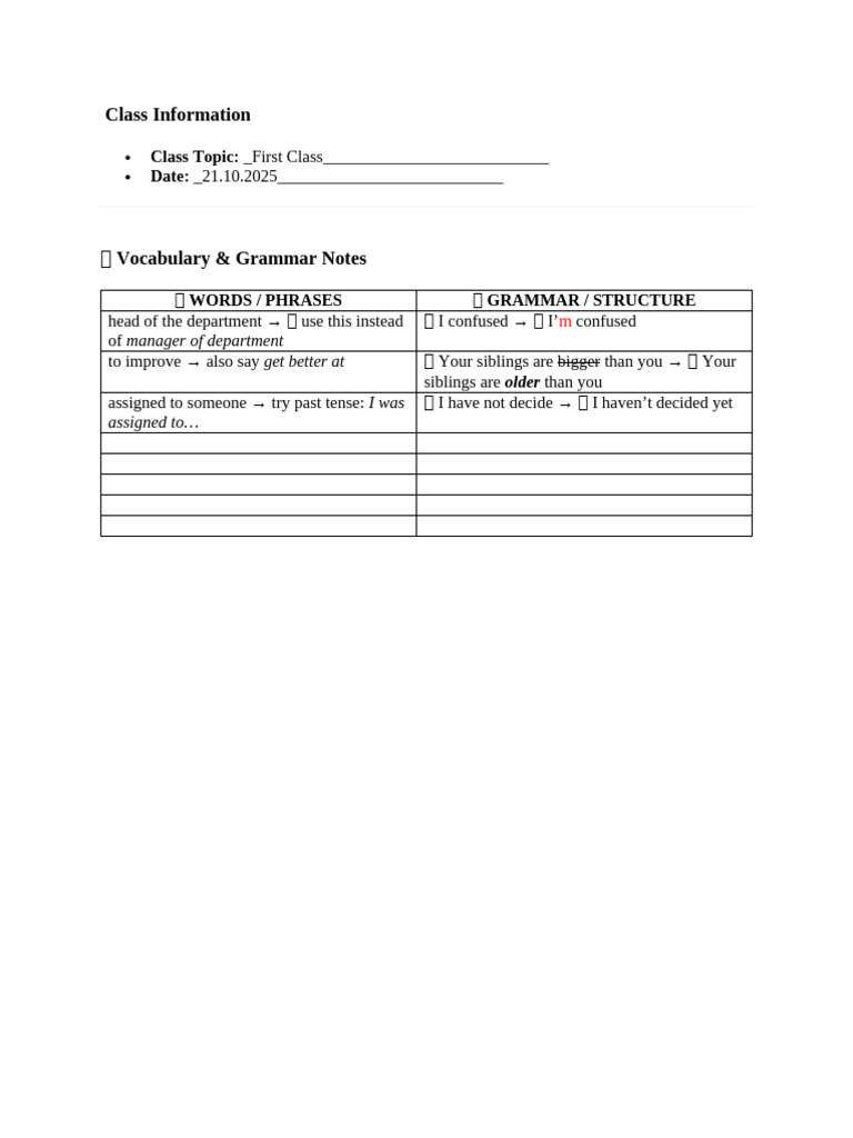 Vocabulary and Grammar Class Notes | PDF