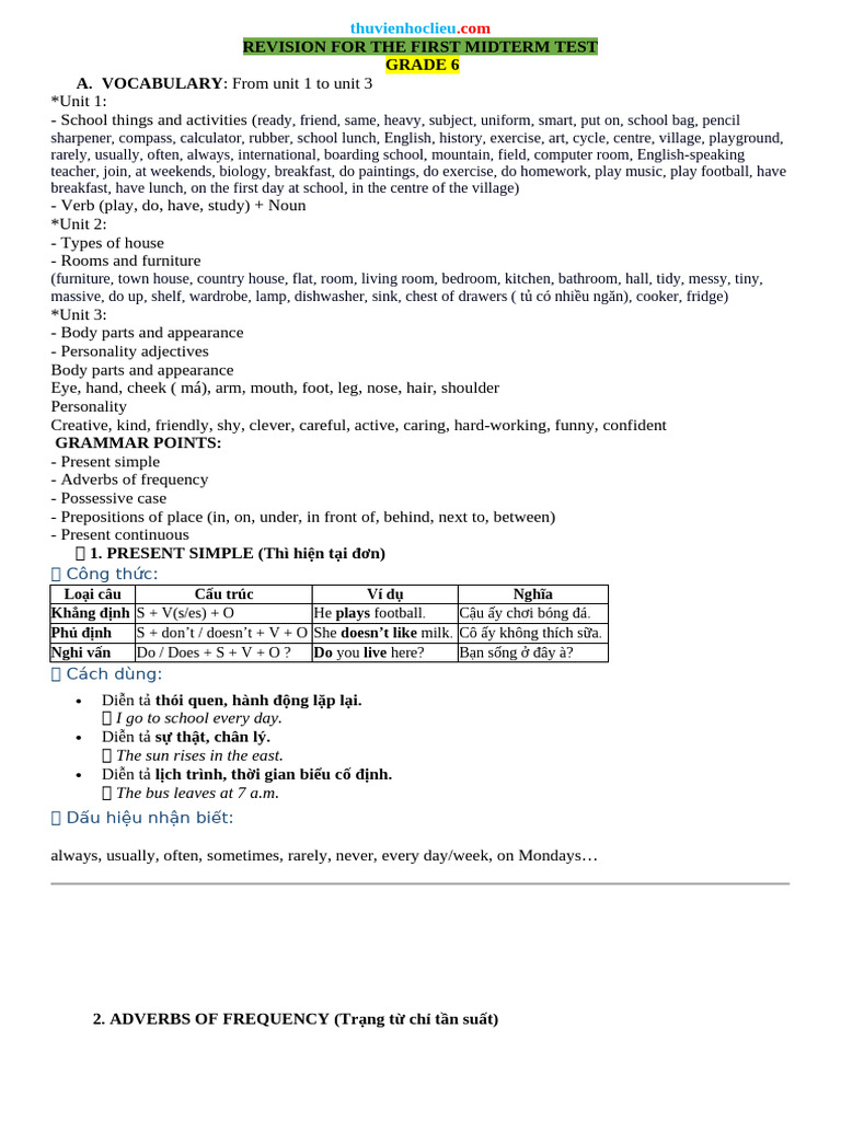 Grade 6 Midterm Test Revision Guide | PDF